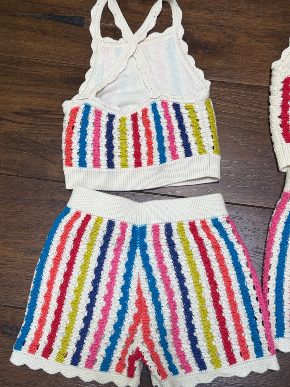 Mini Boden - Girls Stripe Crochet Knit Crossover Top & Matching Shorts - Stripes - Picture 5 of 9